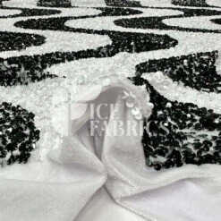 Wavy White Black On White Stretch Velvet Sequin Fabric -Luxtex Store WavySequinStretchVelvetFabricbyTheYard WhiteBlackonWhiteVelvetforApparel Costume Decor4