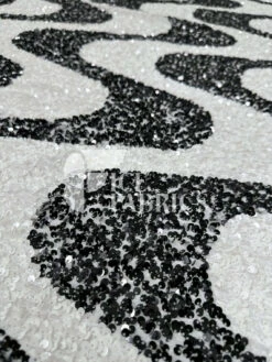 Wavy White Black On White Stretch Velvet Sequin Fabric -Luxtex Store WavySequinStretchVelvetFabricbyTheYard WhiteBlackonWhiteVelvetforApparel Costume Decor7