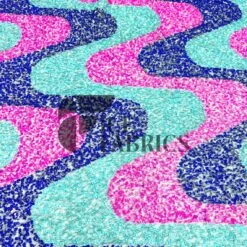 Wavy Aqua Neon Pink Purple On Aqua Stretch Velvet Sequin Fabric -Luxtex Store WavySequinStretchVelvetFabricbyTheYard WideAquaNeonPinkPurpleonAquaVelvetforApparel Costume Decor1