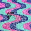 Wavy Aqua Neon Pink Purple On Aqua Stretch Velvet Sequin Fabric