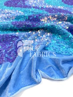 Wavy Baby Blue Lavender Iridescent On Blue Stretch Velvet Sequin Fabric -Luxtex Store WavySequinStretchVelvetFabricbyTheYard WideBabyBlueLavenderIridescentonBlueVelvetforApparel Costume Decor4
