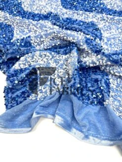 Wavy Baby Blue White On Blue Stretch Velvet Sequin Fabric -Luxtex Store WavySequinStretchVelvetFabricbyTheYard WideBabyBlueWhiteonBlueVelvetforApparel Costume Decor2