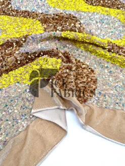 Wavy Stretch Velvet Sequin Fabric -Luxtex Store WavySequinStretchVelvetFabricbyTheYard WideChampagneYellowIridescentonChampagneVelvetforApparel Costume Decor2 1