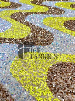 Wavy Champagne Yellow Iridescent On Champagne Stretch Velvet Sequin Fabric -Luxtex Store WavySequinStretchVelvetFabricbyTheYard WideChampagneYellowIridescentonChampagneVelvetforApparel Costume Decor3