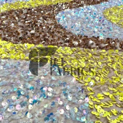 Wavy Champagne Yellow Iridescent On Champagne Stretch Velvet Sequin Fabric -Luxtex Store WavySequinStretchVelvetFabricbyTheYard WideChampagneYellowIridescentonChampagneVelvetforApparel Costume Decor5