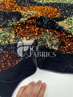 Wavy Gold Black Iridescent On Black Stretch Velvet Sequin Fabric -Luxtex Store WavySequinStretchVelvetFabricbyTheYard WideGoldblackiridescentonBlackVelvetforApparel Costume Decor3