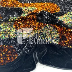 Wavy Gold Black Iridescent On Black Stretch Velvet Sequin Fabric -Luxtex Store WavySequinStretchVelvetFabricbyTheYard WideGoldblackiridescentonBlackVelvetforApparel Costume Decor4