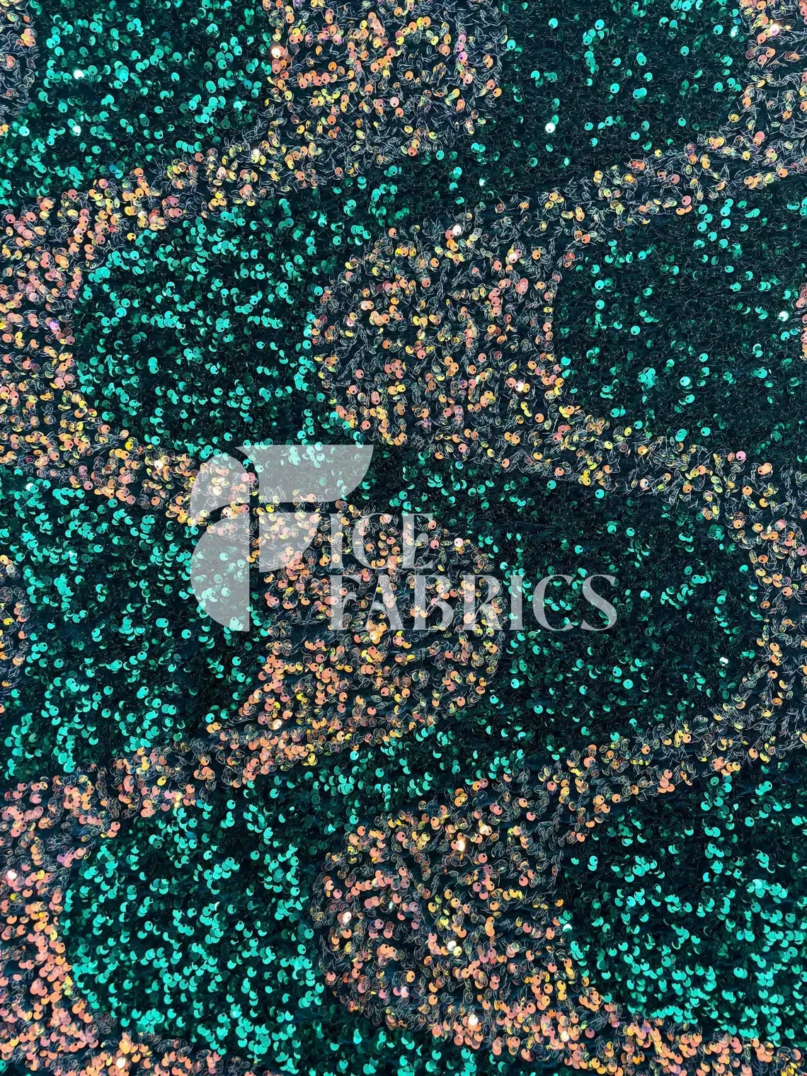 Wavy Hunter Green Iridescent Orange On Green Stretch Velvet Sequin Fabric 3 Wavy Hunter Green Iridescent Orange On Green Stretch Velvet Sequin Fabric
