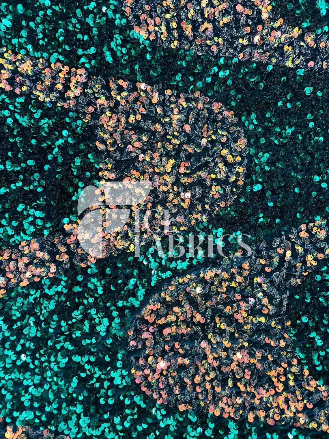 Wavy Hunter Green Iridescent Orange On Green Stretch Velvet Sequin Fabric 4 Wavy Hunter Green Iridescent Orange On Green Stretch Velvet Sequin Fabric - Image 2