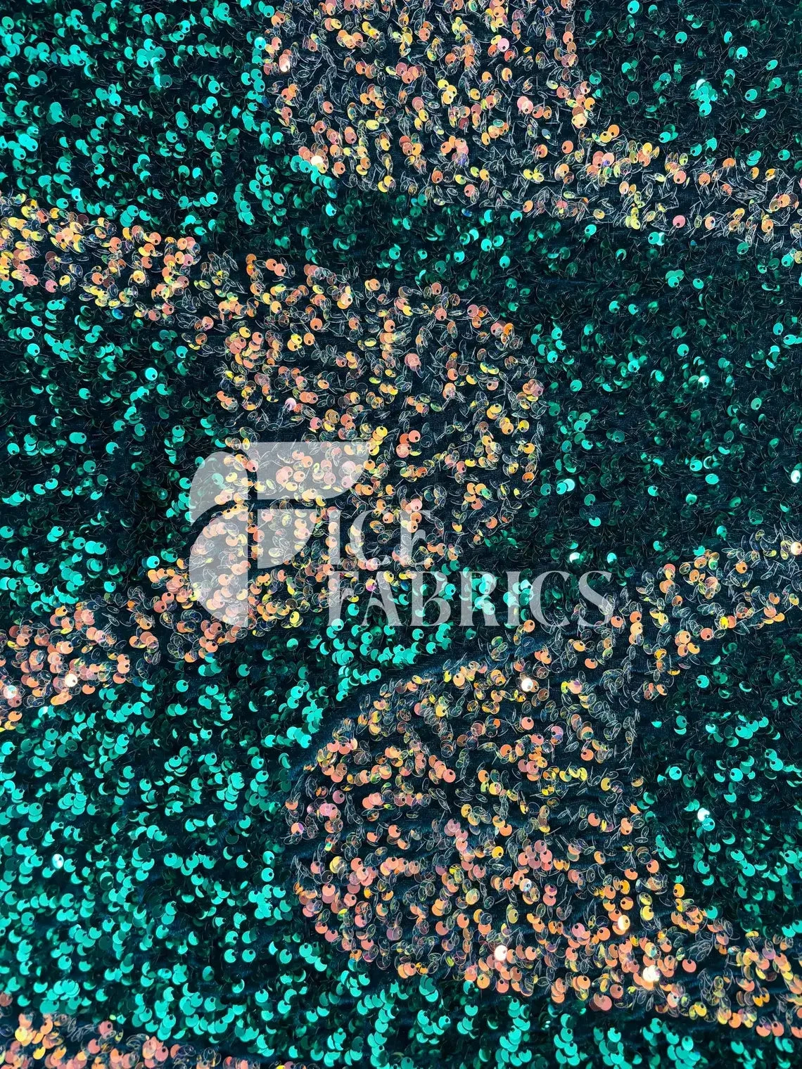 Wavy Hunter Green Iridescent Orange On Green Stretch Velvet Sequin Fabric 5 Wavy Hunter Green Iridescent Orange On Green Stretch Velvet Sequin Fabric - Image 3