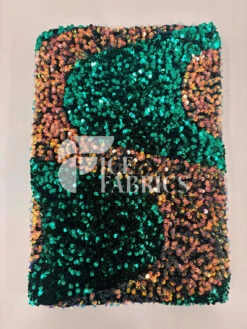 Wavy Stretch Velvet Sequin Fabric -Luxtex Store WavySequinStretchVelvetFabricbyTheYard WideHunterGreenIridescentOrangeonGreenVelvetforApparel Costume Decor5 1