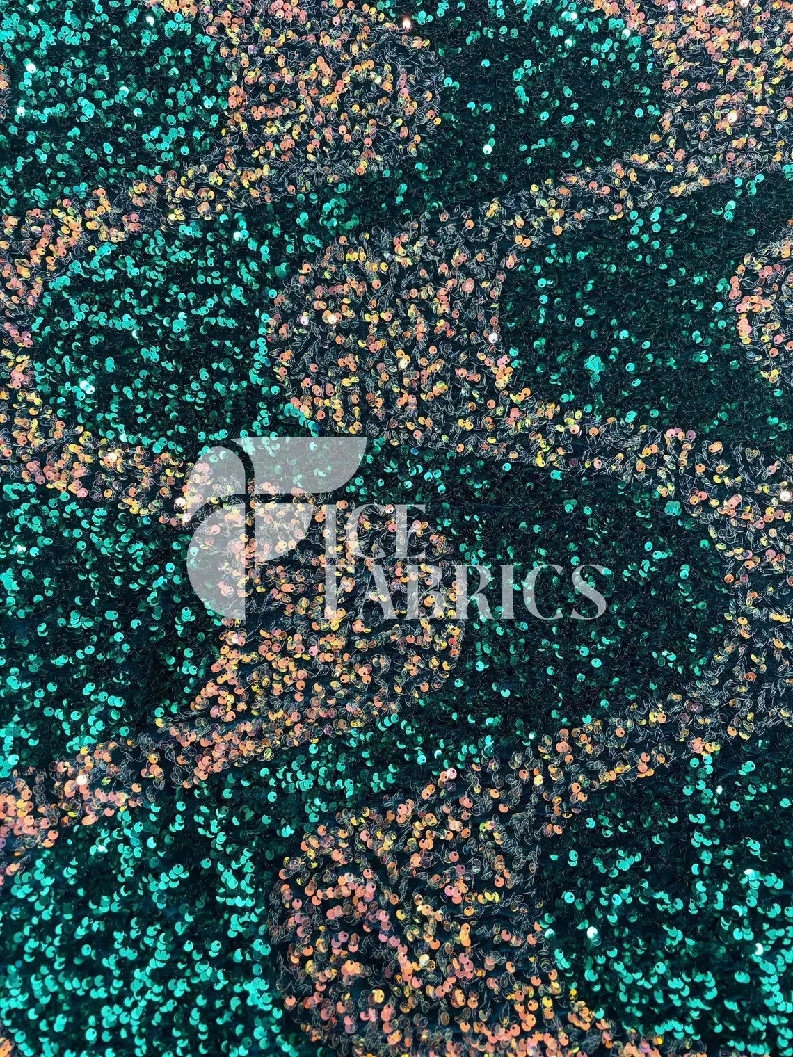 Wavy Hunter Green Iridescent Orange On Green Stretch Velvet Sequin Fabric 9 Wavy Hunter Green Iridescent Orange On Green Stretch Velvet Sequin Fabric - Image 7