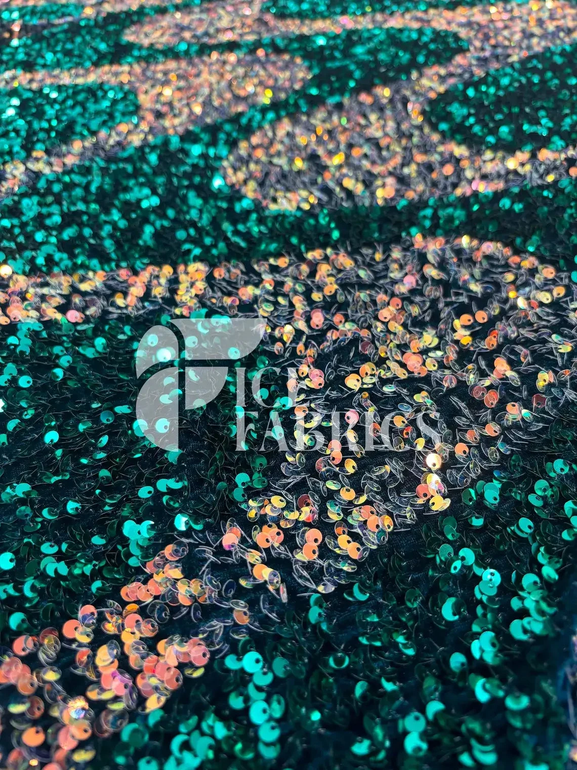 Wavy Hunter Green Iridescent Orange On Green Stretch Velvet Sequin Fabric 10 Wavy Hunter Green Iridescent Orange On Green Stretch Velvet Sequin Fabric - Image 8