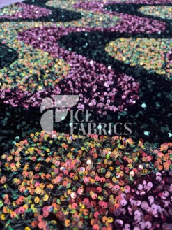 Wavy Stretch Velvet Sequin Fabric -Luxtex Store WavySequinStretchVelvetFabricbyTheYard WideHunterGreenOrangeIridescentonGreenVelvetforApparel Costume Decor1