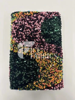 Wavy Stretch Velvet Sequin Fabric -Luxtex Store WavySequinStretchVelvetFabricbyTheYard WideHunterGreenOrangeIridescentonGreenVelvetforApparel Costume Decor2