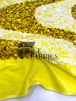Wavy Yellow White On Yellow Stretch Velvet Sequin Fabric -Luxtex Store WavySequinStretchVelvetFabricbyTheYard YellowWhiteonYellowVelvetforApparel Costume Decor2