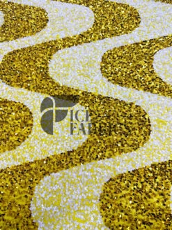 Wavy Yellow White On Yellow Stretch Velvet Sequin Fabric -Luxtex Store WavySequinStretchVelvetFabricbyTheYard YellowWhiteonYellowVelvetforApparel Costume Decor4