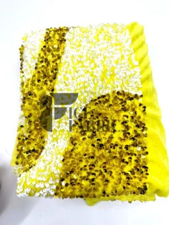 Wavy Stretch Velvet Sequin Fabric -Luxtex Store WavySequinStretchVelvetFabricbyTheYard YellowWhiteonYellowVelvetforApparel Costume Decor5 1
