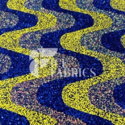 Wavy Yellow Royal On Blue Stretch Velvet Sequin Fabric -Luxtex Store WavySequinStretchVelvetFabricbyTheYard YellowandRoyalonBlueVelvetforApparel Costume Decor2