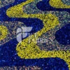 Wavy Yellow Royal On Blue Stretch Velvet Sequin Fabric -Luxtex Store WavySequinStretchVelvetFabricbyTheYard YellowandRoyalonBlueVelvetforApparel Costume Decor5