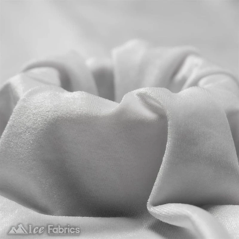 White Soft And Smooth Stretch Velvet Upholstery Fabric - Image 6