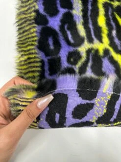 Yellow Blue Leopard Short Pile Faux Fur Fabric By The Yard -Luxtex Store Yellow Blue 1