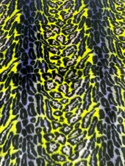 Yellow Blue Leopard Short Pile Faux Fur Fabric By The Yard