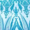 Aqua, Turquoise Geometric Sequin Fabric _ Embroidered 4 Way Stretch Mesh