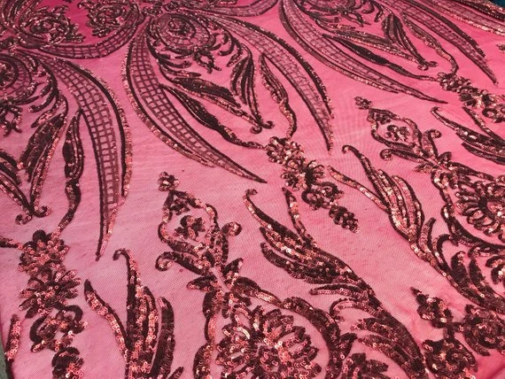 Arabic Designed Burgundy Embroidered 4 Way Stretch Sequin Fabric Sold By The Yard 5 Arabic Designed Burgundy Embroidered 4 Way Stretch Sequin Fabric Sold By The Yard - Image 3