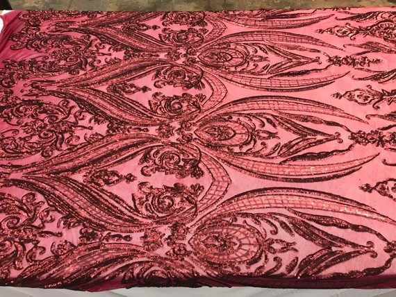 Arabic Designed Burgundy Embroidered 4 Way Stretch Sequin Fabric Sold By The Yard 3 Arabic Designed Burgundy Embroidered 4 Way Stretch Sequin Fabric Sold By The Yard