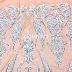 Baby Blue On Nude Geometric Sequin Fabric _ Embroidered 4 Way Stretch Mesh -Luxtex Store baby blue on nude geometric sequin fabric embroidered 4 way stretch mesh 640634