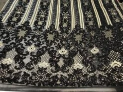 Black Fine Embroidered Sequin 4 Way Stretch Fabric For Wedding Prom Fashion Decorations Dresses -Luxtex Store black fine embroidered sequin 4 way stretch fabric for wedding prom fashion decorations dresses 367178