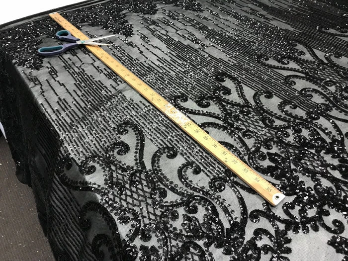 Black Luxury Design 4 Way Stretch Sequin Fabric By The Yard 3 Black Luxury Design 4 Way Stretch Sequin Fabric By The Yard