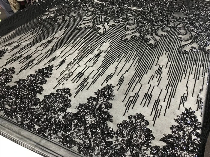 Black Luxury Design 4 Way Stretch Sequin Fabric By The Yard 6 Black Luxury Design 4 Way Stretch Sequin Fabric By The Yard - Image 4