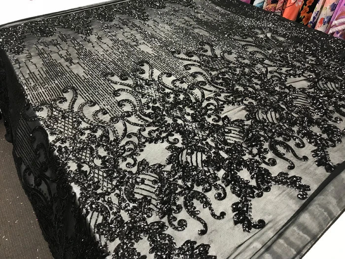 Black Luxury Design 4 Way Stretch Sequin Fabric By The Yard 7 Black Luxury Design 4 Way Stretch Sequin Fabric By The Yard - Image 5