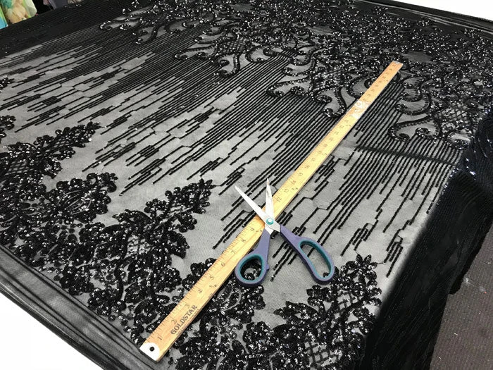 Black Luxury Design 4 Way Stretch Sequin Fabric By The Yard 8 Black Luxury Design 4 Way Stretch Sequin Fabric By The Yard - Image 6