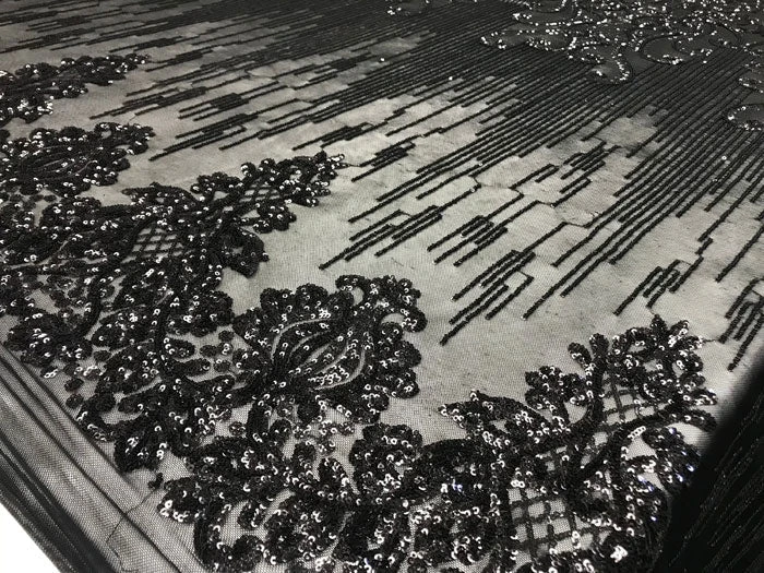 Black Luxury Design 4 Way Stretch Sequin Fabric By The Yard 11 Black Luxury Design 4 Way Stretch Sequin Fabric By The Yard - Image 9