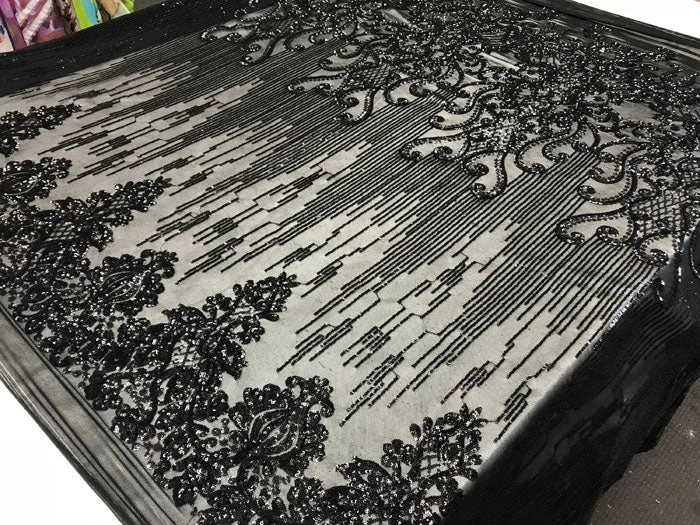 Black Luxury Design 4 Way Stretch Sequin Fabric By The Yard 5 Black Luxury Design 4 Way Stretch Sequin Fabric By The Yard - Image 3
