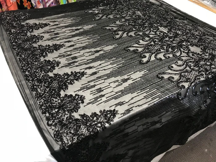 Black Luxury Design 4 Way Stretch Sequin Fabric By The Yard 9 Black Luxury Design 4 Way Stretch Sequin Fabric By The Yard - Image 7