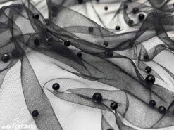 Black Pearls Lace Beaded Fabric On Tulle For Bridal Fabric -Luxtex Store black pearls lace beaded fabric on tulle for bridal fabric 753861