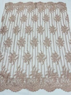 Blush Lace Fabric _ Embroidered Floral Flowers Lace On Mesh Fabric