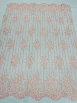 Blush Pink Lace Fabric _ Embroidered Floral Flowers Lace On Mesh Fabric
