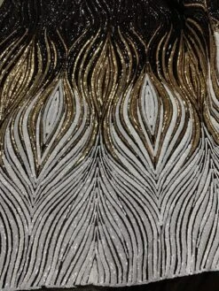Bridal Black, Gold And White Embroider 4 Way Stretch Sequins Fabric By The Yard