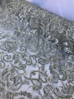 Bridal Wedding Silver Design Beaded Mesh Lace Fabric Sold By Yard 16 Bridal Wedding Silver Design Beaded Mesh Lace Fabric Sold By Yard -Luxtex Store bridal wedding silver design beaded mesh lace fabric sold by yard 627047