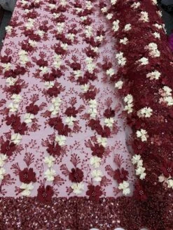 Burgundy Ivory Pearls Lace Beaded Fabric On Tulle For Bridal Fabric -Luxtex Store burgundy ivory pearls lace beaded fabric on tulle for bridal fabric 500436