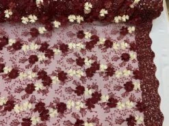 Burgundy Ivory Pearls Lace Beaded Fabric On Tulle For Bridal Fabric -Luxtex Store burgundy ivory pearls lace beaded fabric on tulle for bridal fabric 510401
