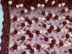 Burgundy Ivory Pearls Lace Beaded Fabric On Tulle For Bridal Fabric -Luxtex Store burgundy ivory pearls lace beaded fabric on tulle for bridal fabric 526145