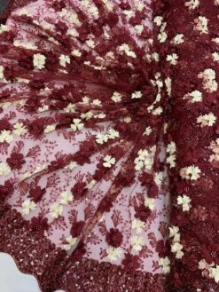 Burgundy Ivory Pearls Lace Beaded Fabric On Tulle For Bridal Fabric -Luxtex Store burgundy ivory pearls lace beaded fabric on tulle for bridal fabric 652454
