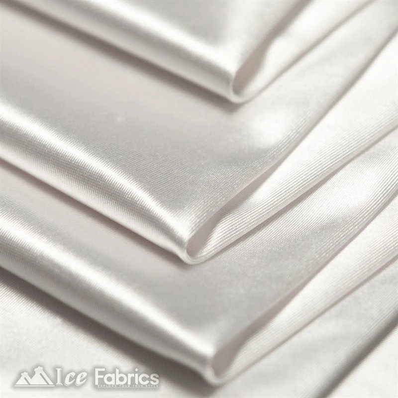 Casino 4 Way Stretch Satin Fabric Shiny White Silky Spandex 3 Casino 4 Way Stretch Satin Fabric Shiny White Silky Spandex
