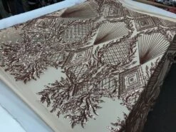 Champagne High Embroidered Sequin Bridal Fashion Wedding Dress Mesh Lace Fabric -Luxtex Store champagne high embroidered sequin bridal fashion wedding dress mesh lace fabric 306867